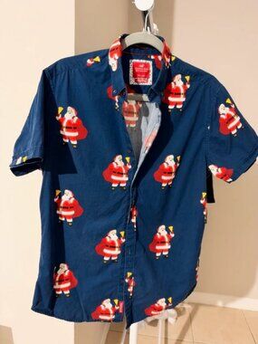 Cactus Man Happy Holidays Santa Shirt Men's M Navy (R-043)